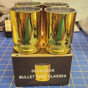 50 Caliber Bullet Shot Gold Plastic Glasses Set of 4 - 3oz Glasses BRAND NEW